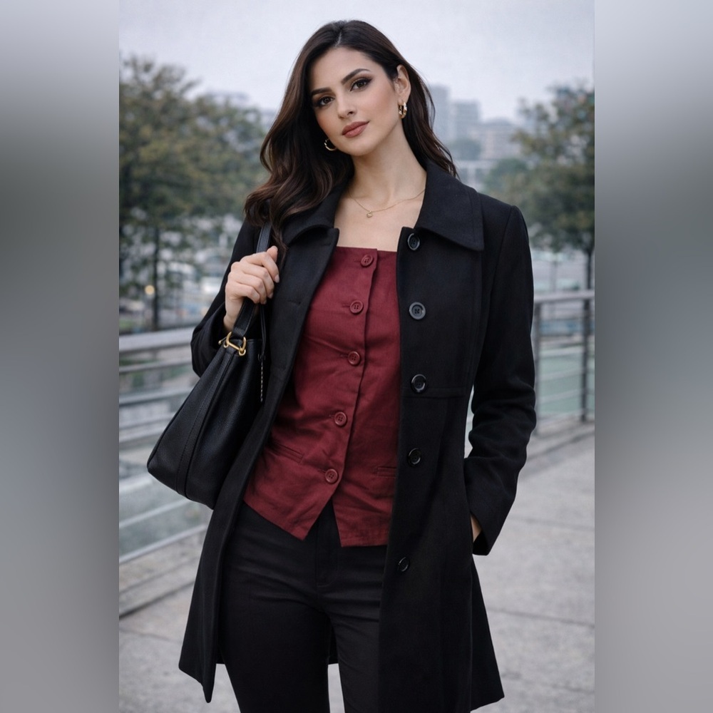 Elegant Black Women's Trench Coat - Picture 11 of 12